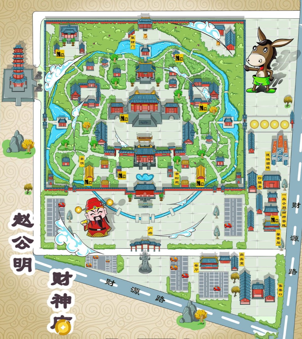 西宁寺庙类手绘地图
